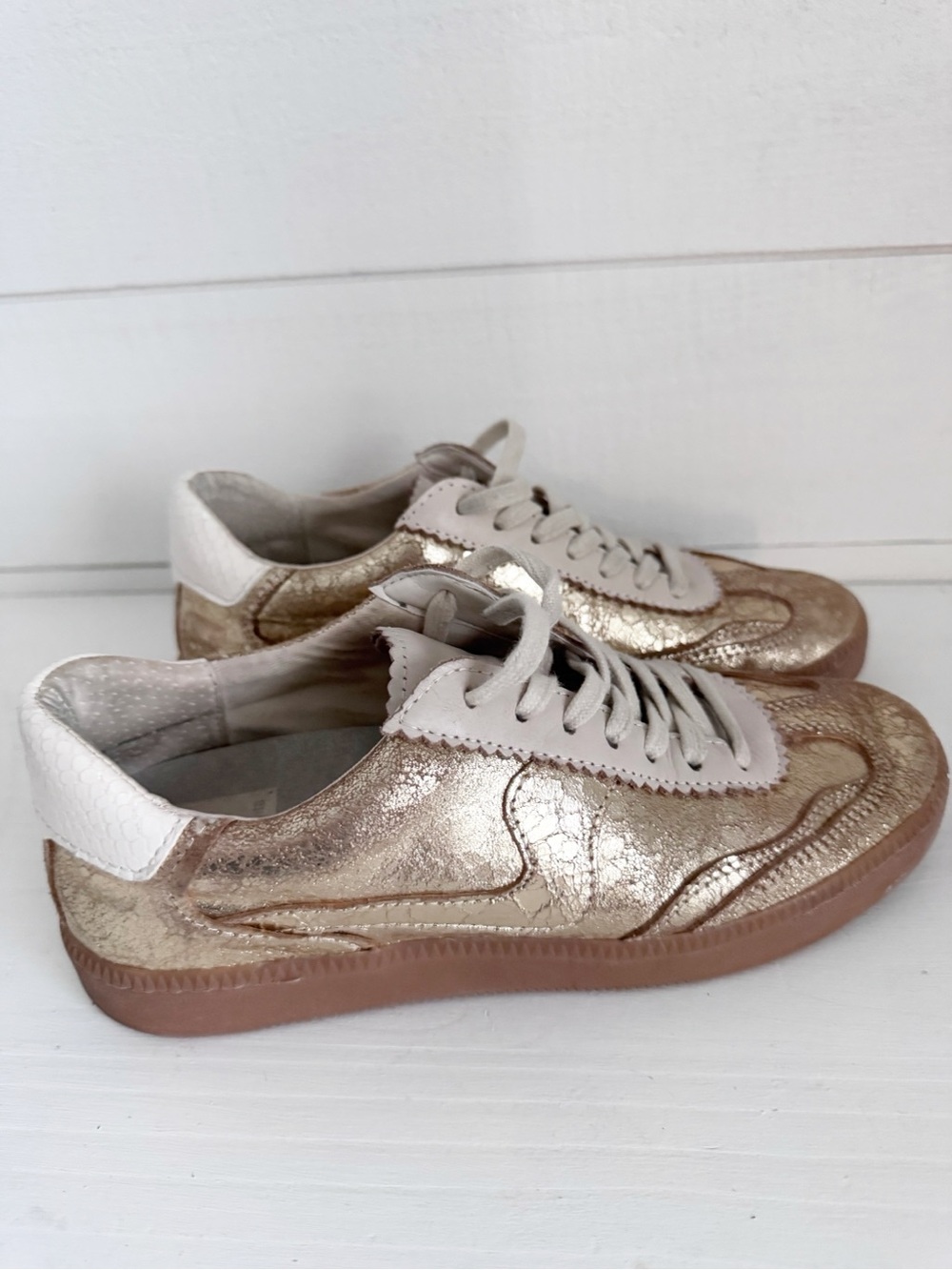 Dolce Vita Metallic  Gold Lace-Up Sneakers - 6.5 - Anthropolgie